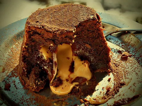 Molten peanut butter and chocolate fondant cakes