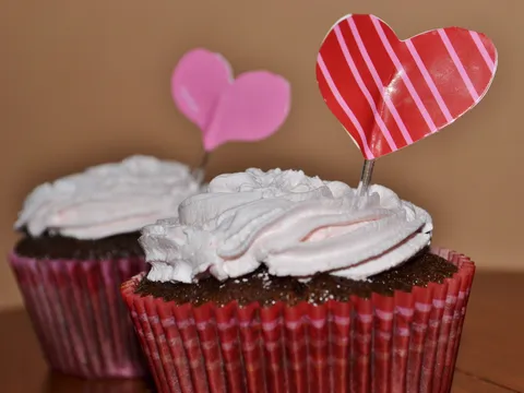 Chocolate cupcakes with strawberry cream