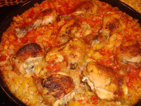 Zapečena piletina s rižom i krumpirima