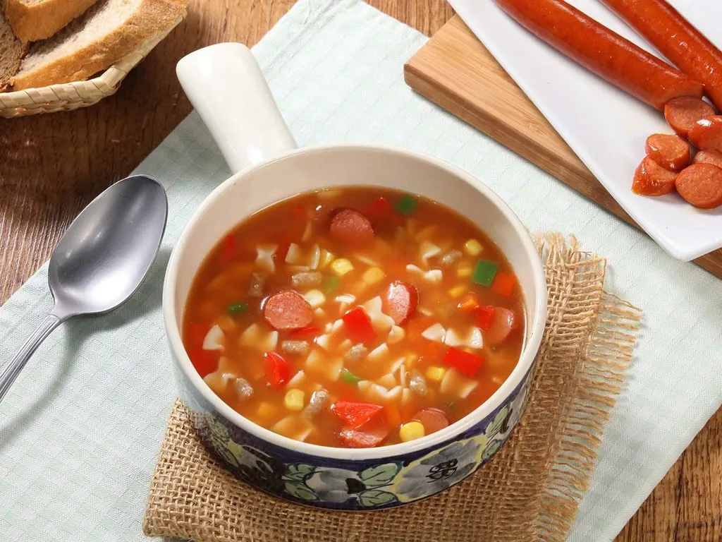 Slavonska juha s paprikama, kukuruzom šećercem i kobasicama