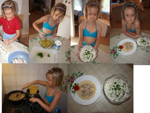 Špageti sa šampinjonima i salata od mahuna