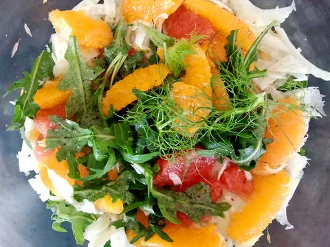 salata sa komoračem, narančom, grejpom i rikulom