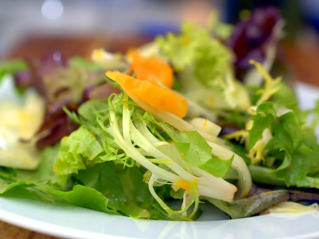Salata do komorača, naranača i miješane zelene salate