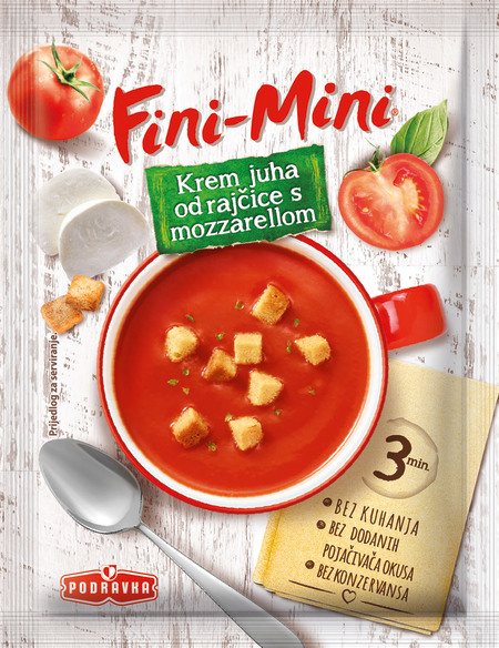 Fini-Mini krem juha od rajčice s mozzarellom