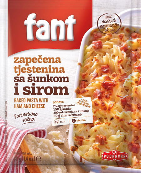 Fant baked pasta with ham and cheese