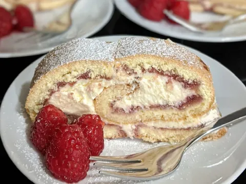 Raspberry cream swiss roll