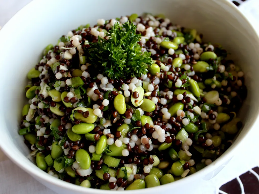 Beluga sočivo i izraelski couscous salata