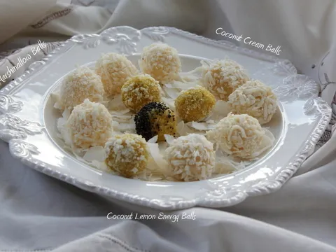 Marshmallow Balls, Coconut Cream Balls & Coconut Lemon Energy Balls