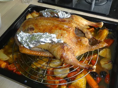 Božićna patka pečena sa voćem i povrćem