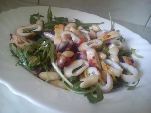 Salata od lignji s grahom, rikulom i čilijem