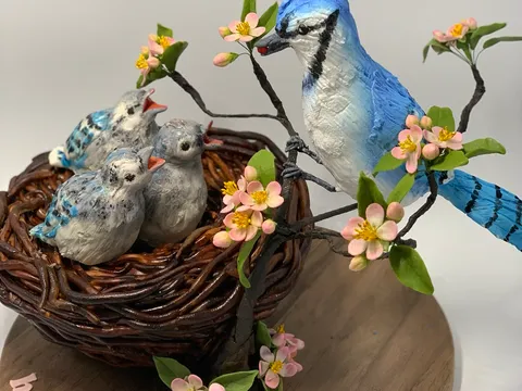 3D torta - gnijezdo i ptica na grani