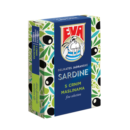 EVA delikatesné sardinky s čiernymi olivami
