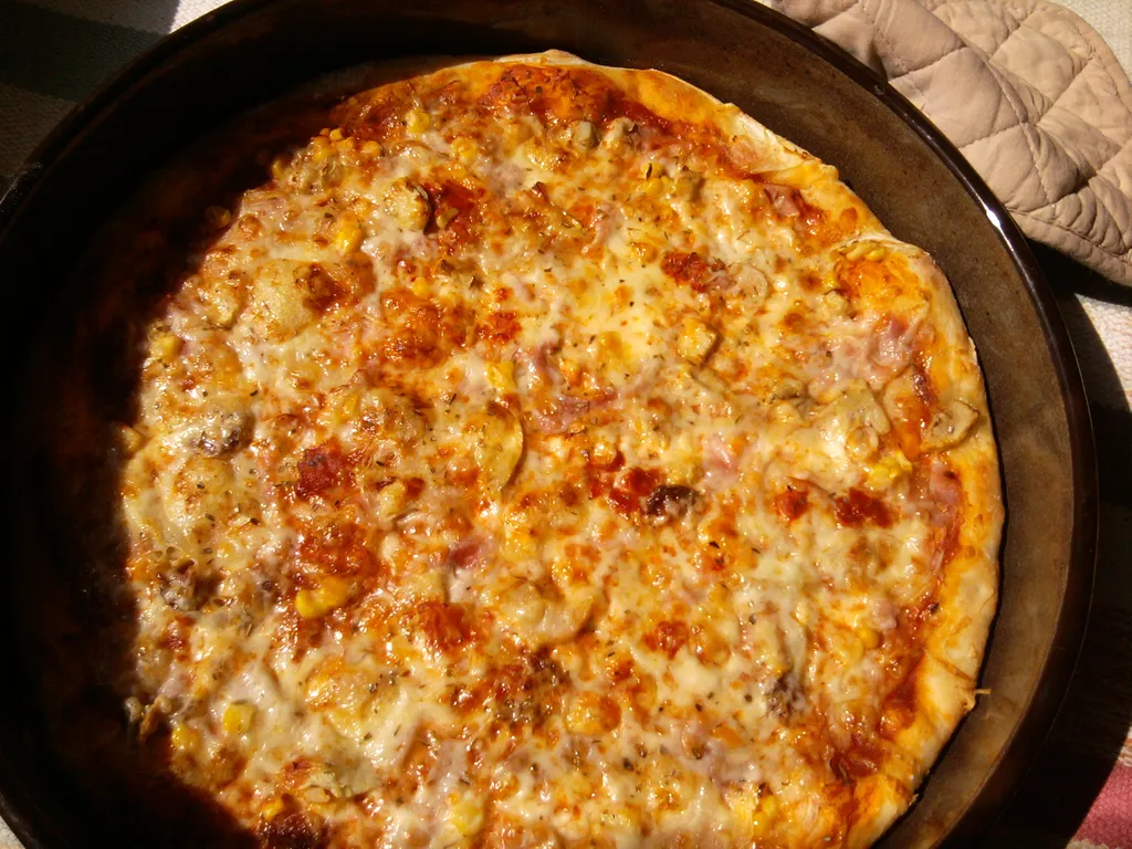 Pizza..šunka,sir,kapula,gljive,kukuruz
